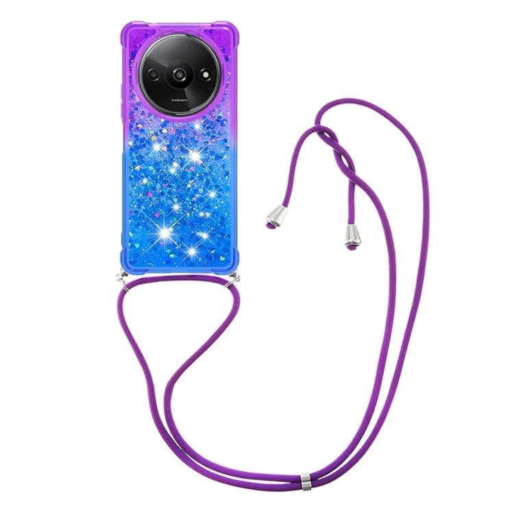 YB Quicksand Series-6 for Xiaomi Redmi A3 Case Glitter TPU Sequin Phone Cover with Lanyard