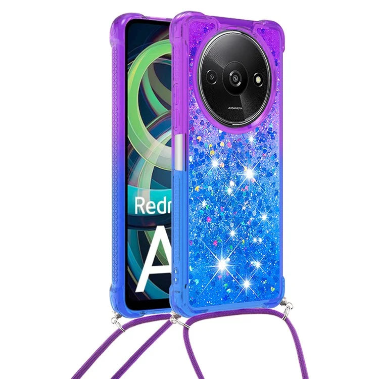 YB Quicksand Series-6 for Xiaomi Redmi A3 Case Glitter TPU Sequin Phone Cover with Lanyard