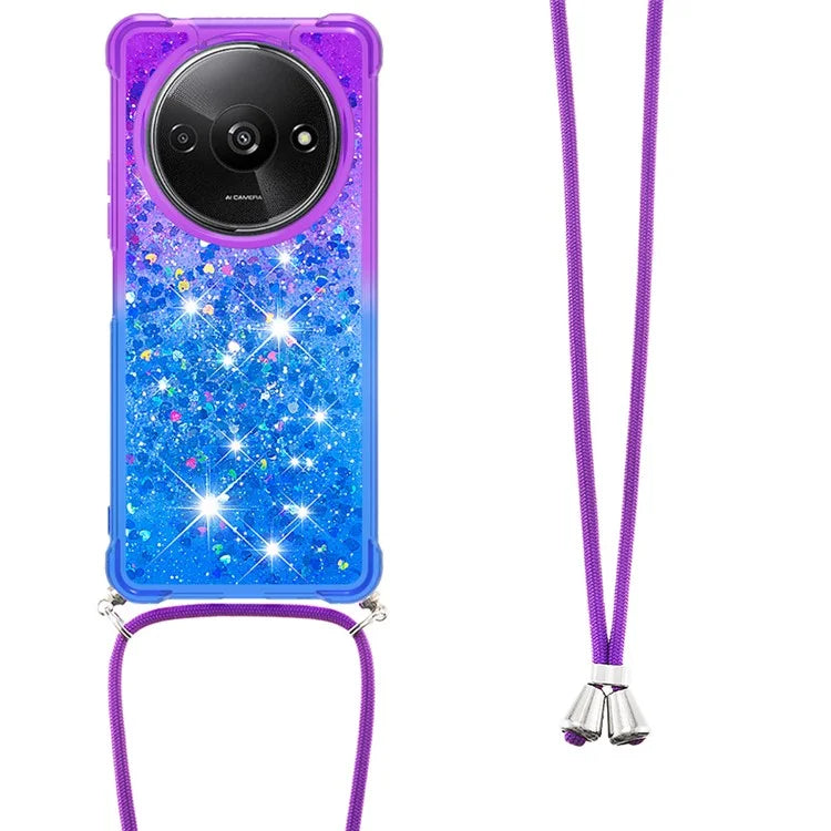 YB Quicksand Series-6 for Xiaomi Redmi A3 Case Glitter TPU Sequin Phone Cover with Lanyard
