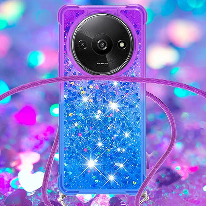 YB Quicksand Series-6 for Xiaomi Redmi A3 Case Glitter TPU Sequin Phone Cover with Lanyard