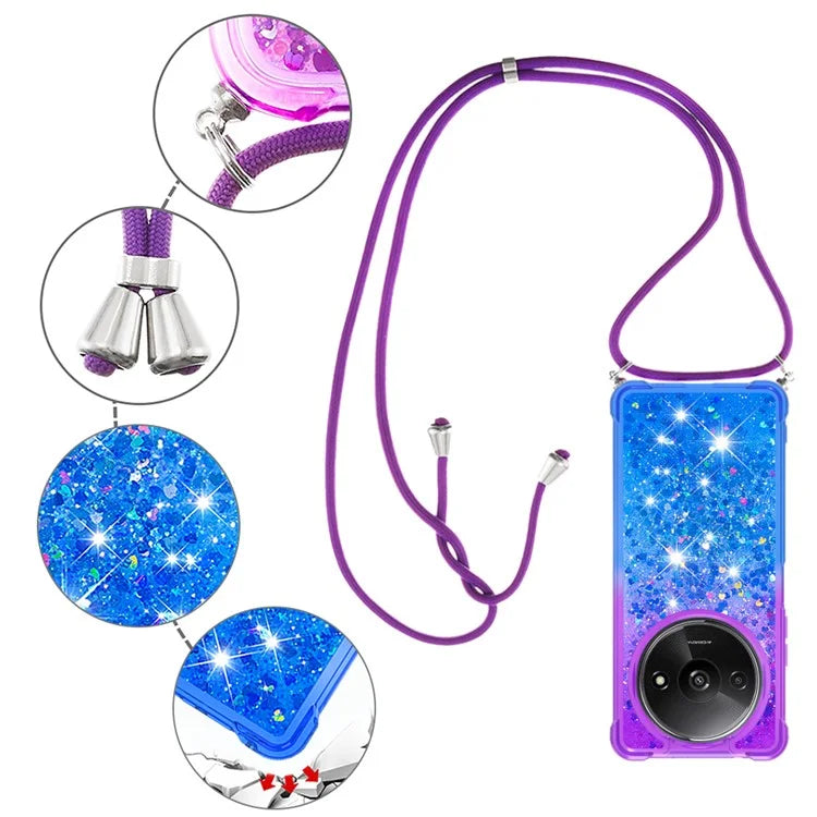 YB Quicksand Series-6 for Xiaomi Redmi A3 Case Glitter TPU Sequin Phone Cover with Lanyard