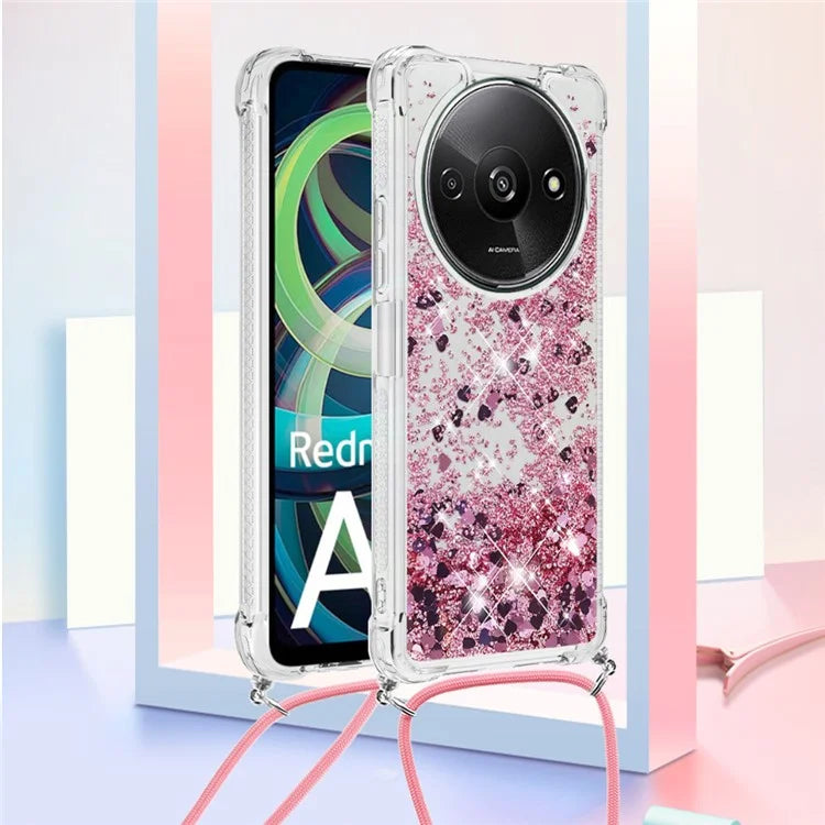 YB Quicksand Series-4 For Xiaomi Redmi A3 TPU Case Sequins Phone Cover with Lanyard