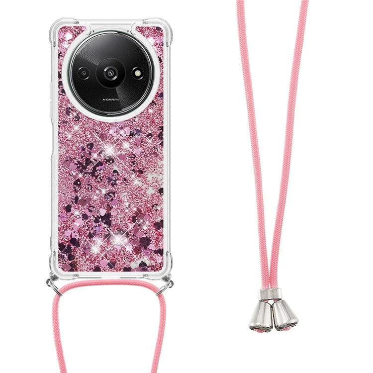 YB Quicksand Series-4 For Xiaomi Redmi A3 TPU Case Sequins Phone Cover with Lanyard