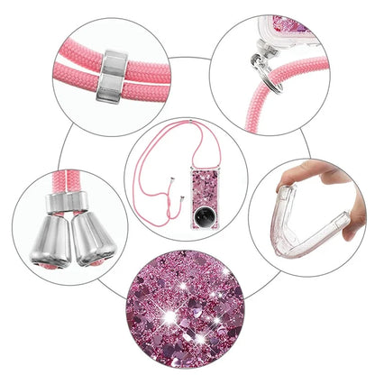 YB Quicksand Series-4 For Xiaomi Redmi A3 TPU Case Sequins Phone Cover with Lanyard