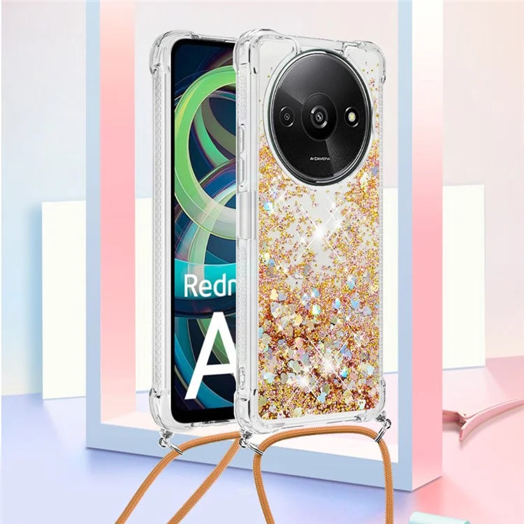 YB Quicksand Series-4 For Xiaomi Redmi A3 TPU Case Sequins Phone Cover with Lanyard