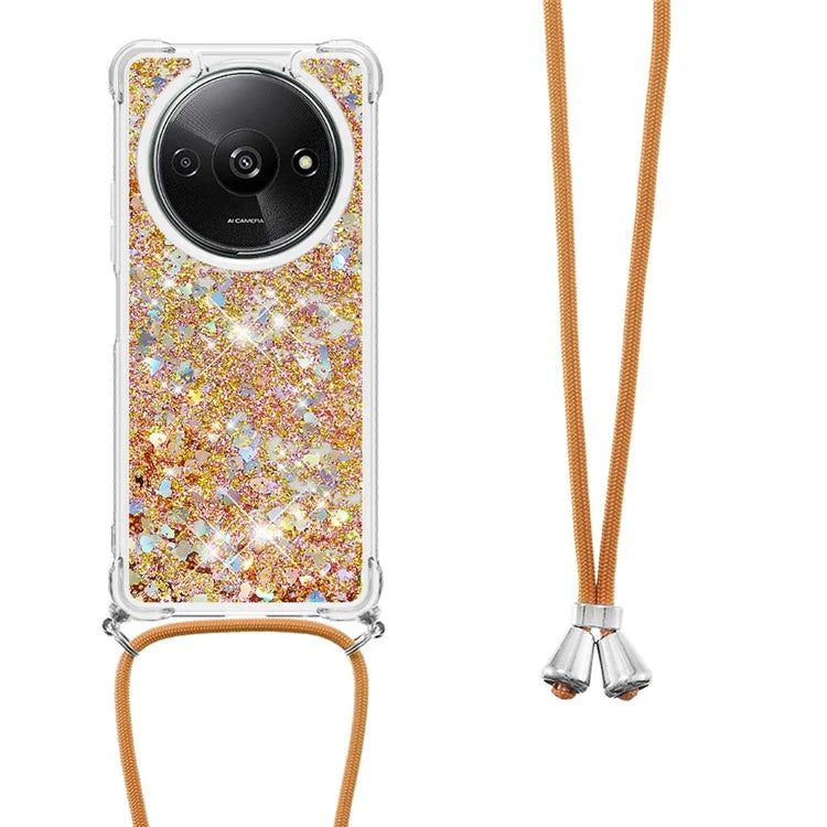 YB Quicksand Series-4 For Xiaomi Redmi A3 TPU Case Sequins Phone Cover with Lanyard