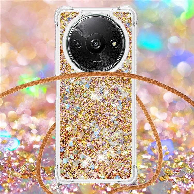 YB Quicksand Series-4 For Xiaomi Redmi A3 TPU Case Sequins Phone Cover with Lanyard