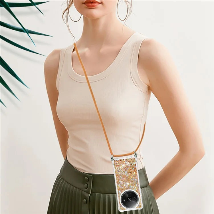 YB Quicksand Series-4 For Xiaomi Redmi A3 TPU Case Sequins Phone Cover with Lanyard