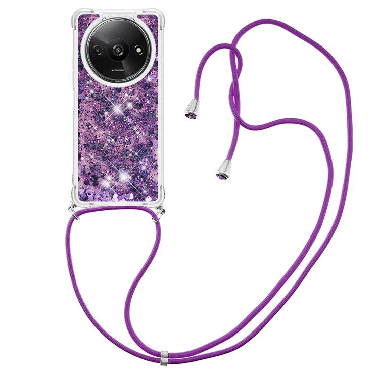YB Quicksand Series-4 For Xiaomi Redmi A3 TPU Case Sequins Phone Cover with Lanyard