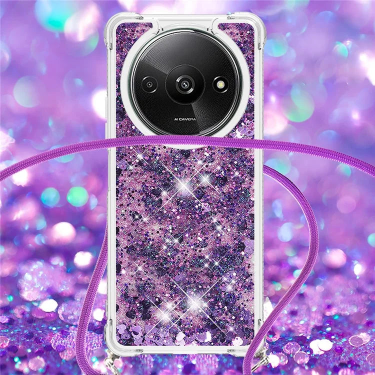 YB Quicksand Series-4 For Xiaomi Redmi A3 TPU Case Sequins Phone Cover with Lanyard