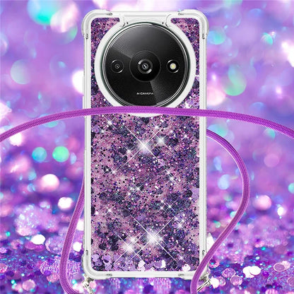 YB Quicksand Series-4 For Xiaomi Redmi A3 TPU Case Sequins Phone Cover with Lanyard