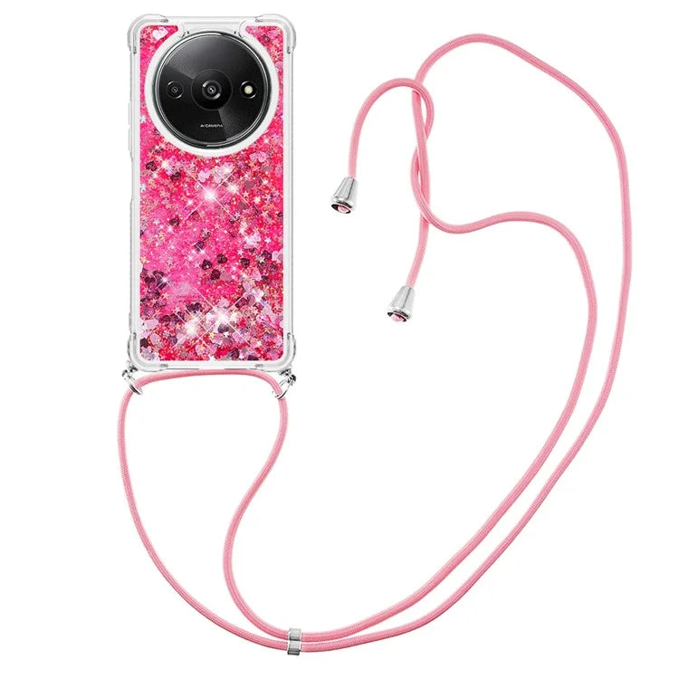 YB Quicksand Series-4 For Xiaomi Redmi A3 TPU Case Sequins Phone Cover with Lanyard