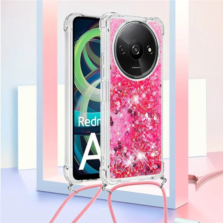 YB Quicksand Series-4 For Xiaomi Redmi A3 TPU Case Sequins Phone Cover with Lanyard