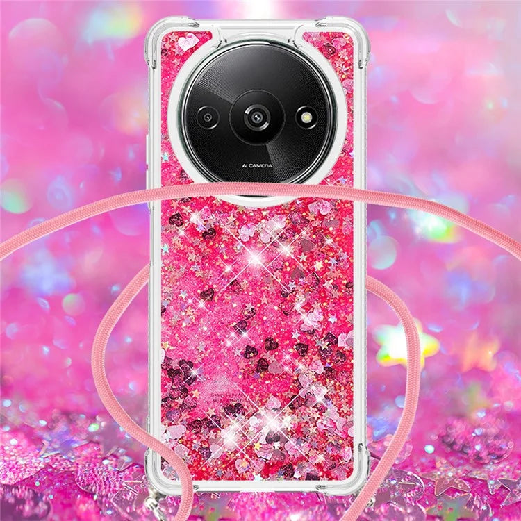 YB Quicksand Series-4 For Xiaomi Redmi A3 TPU Case Sequins Phone Cover with Lanyard