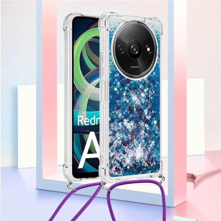 YB Quicksand Series-4 For Xiaomi Redmi A3 TPU Case Sequins Phone Cover with Lanyard