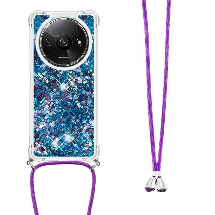 YB Quicksand Series-4 For Xiaomi Redmi A3 TPU Case Sequins Phone Cover with Lanyard