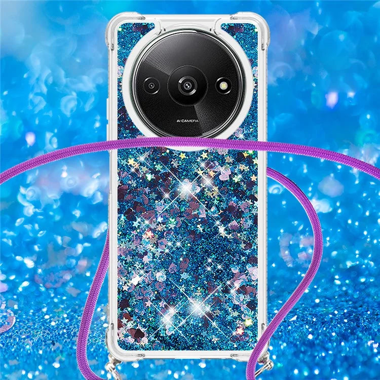 YB Quicksand Series-4 For Xiaomi Redmi A3 TPU Case Sequins Phone Cover with Lanyard