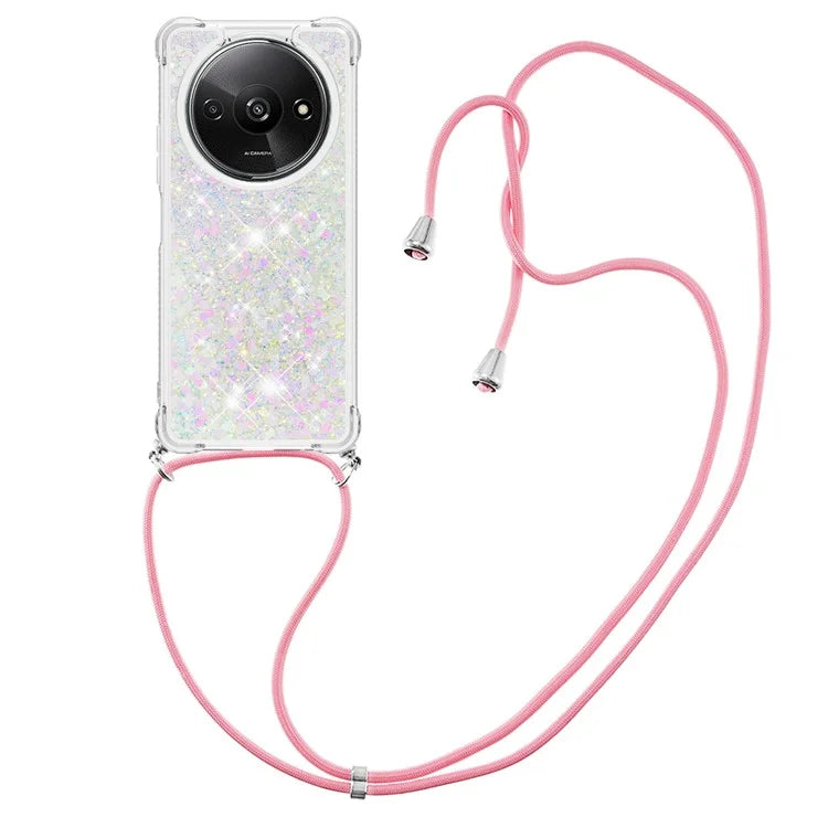 YB Quicksand Series-4 For Xiaomi Redmi A3 TPU Case Sequins Phone Cover with Lanyard