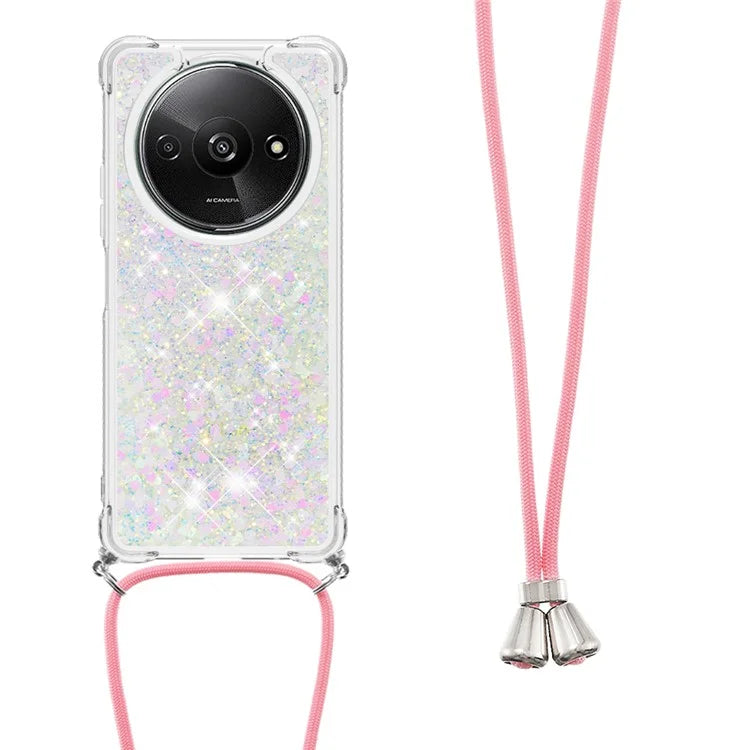 YB Quicksand Series-4 For Xiaomi Redmi A3 TPU Case Sequins Phone Cover with Lanyard