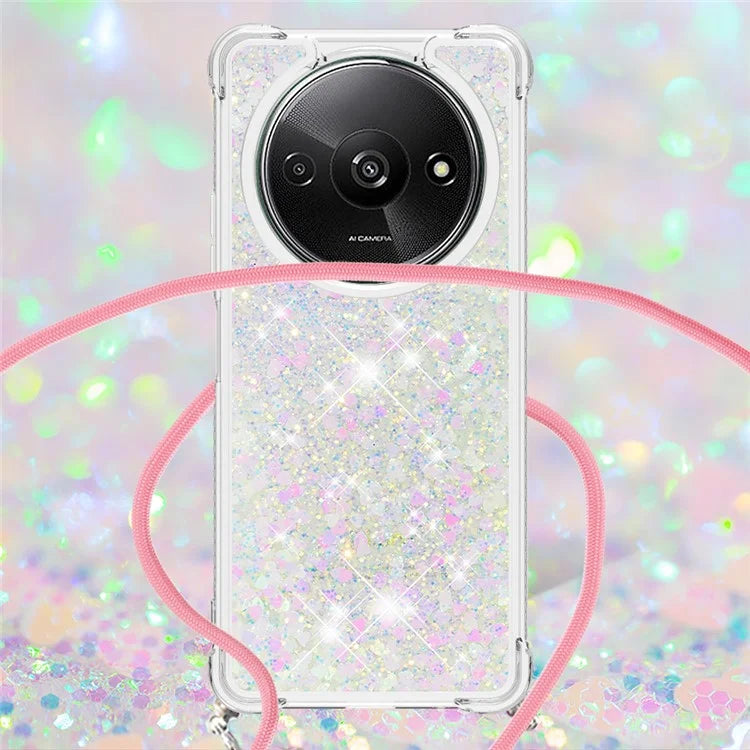 YB Quicksand Series-4 For Xiaomi Redmi A3 TPU Case Sequins Phone Cover with Lanyard