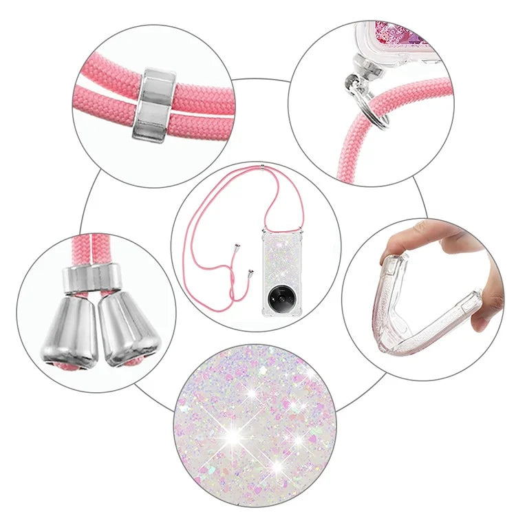 YB Quicksand Series-4 For Xiaomi Redmi A3 TPU Case Sequins Phone Cover with Lanyard