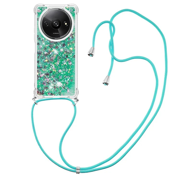 YB Quicksand Series-4 For Xiaomi Redmi A3 TPU Case Sequins Phone Cover with Lanyard