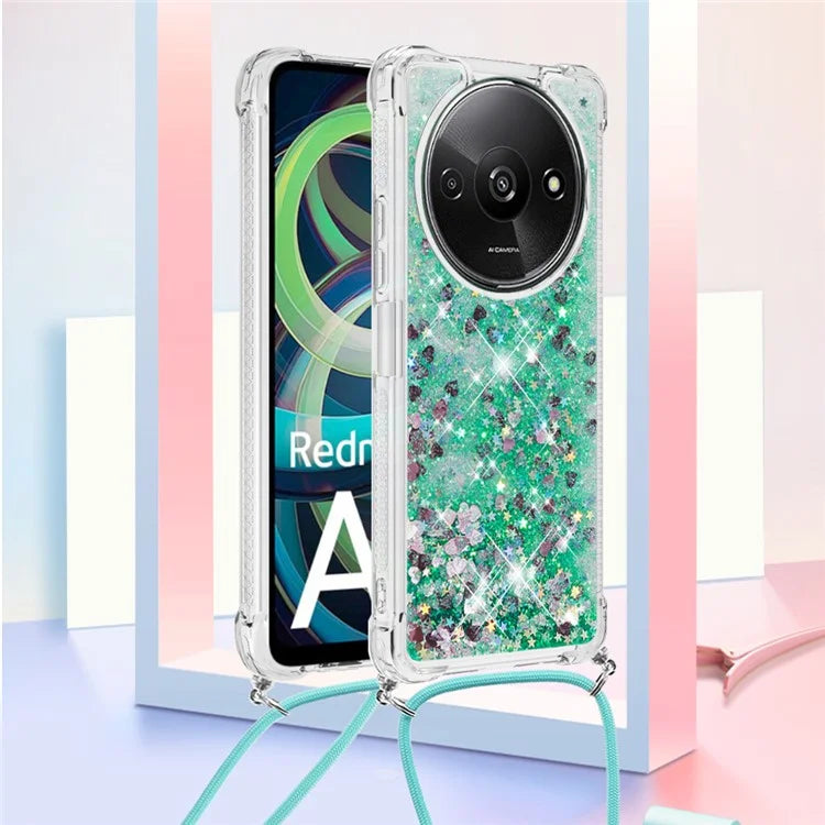 YB Quicksand Series-4 For Xiaomi Redmi A3 TPU Case Sequins Phone Cover with Lanyard