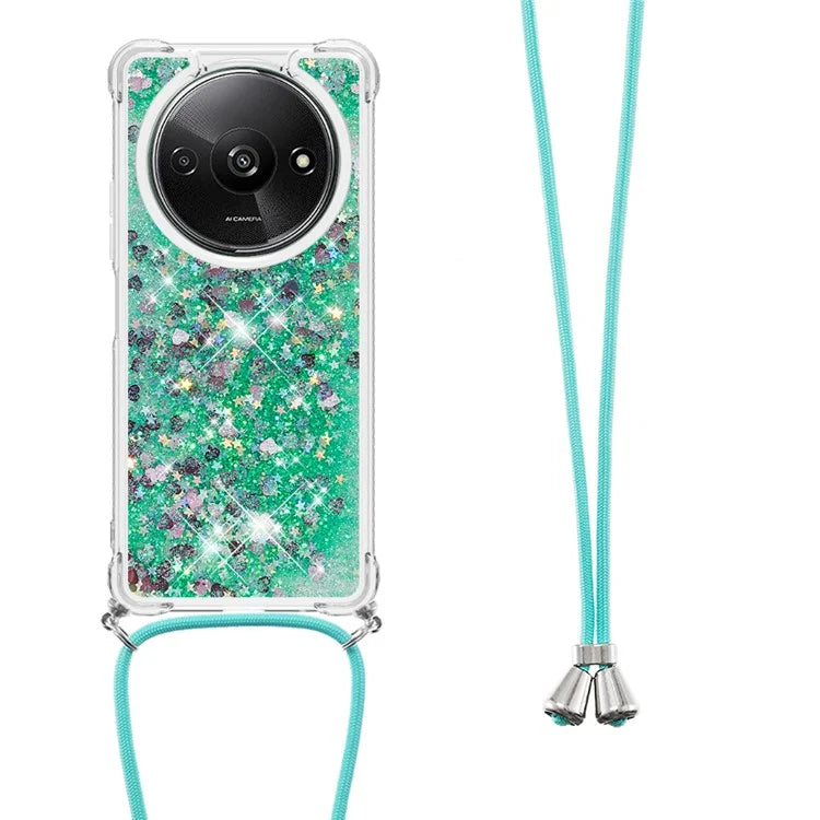 YB Quicksand Series-4 For Xiaomi Redmi A3 TPU Case Sequins Phone Cover with Lanyard
