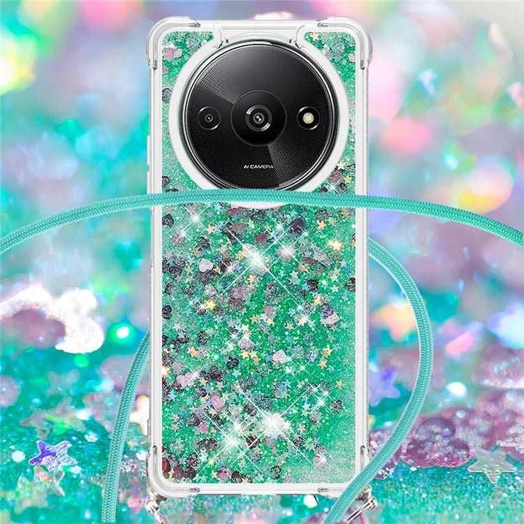 YB Quicksand Series-4 For Xiaomi Redmi A3 TPU Case Sequins Phone Cover with Lanyard