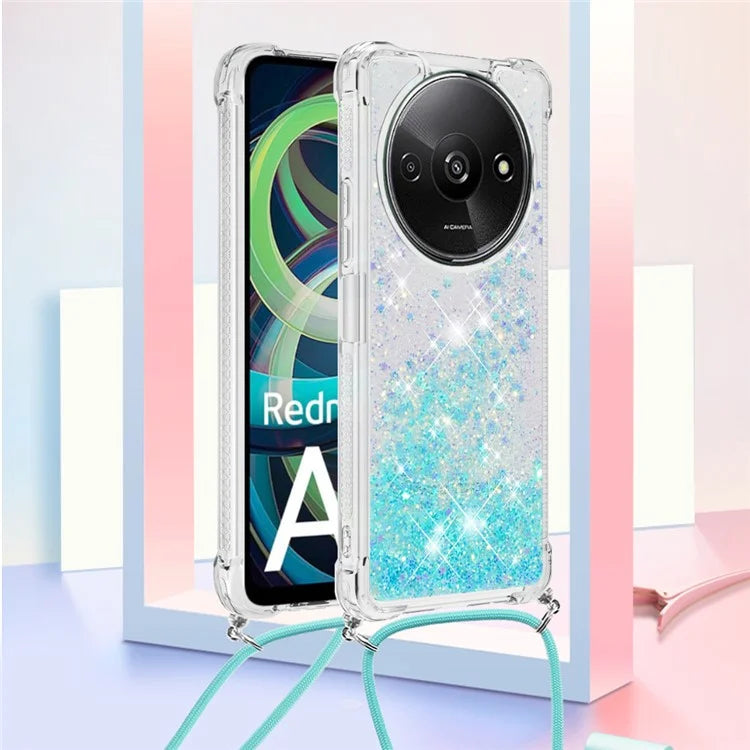 YB Quicksand Series-4 For Xiaomi Redmi A3 TPU Case Sequins Phone Cover with Lanyard