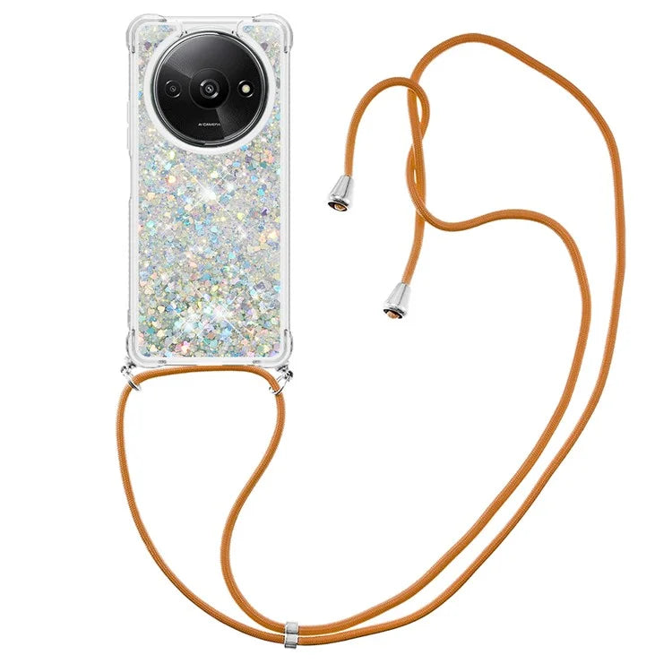 YB Quicksand Series-4 For Xiaomi Redmi A3 TPU Case Sequins Phone Cover with Lanyard