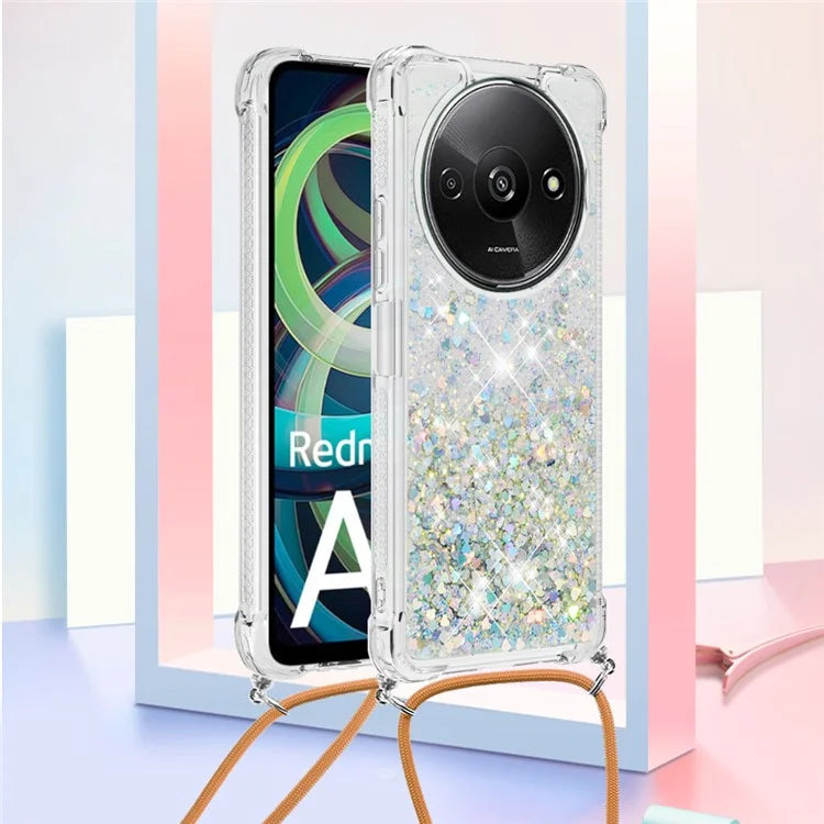 YB Quicksand Series-4 For Xiaomi Redmi A3 TPU Case Sequins Phone Cover with Lanyard