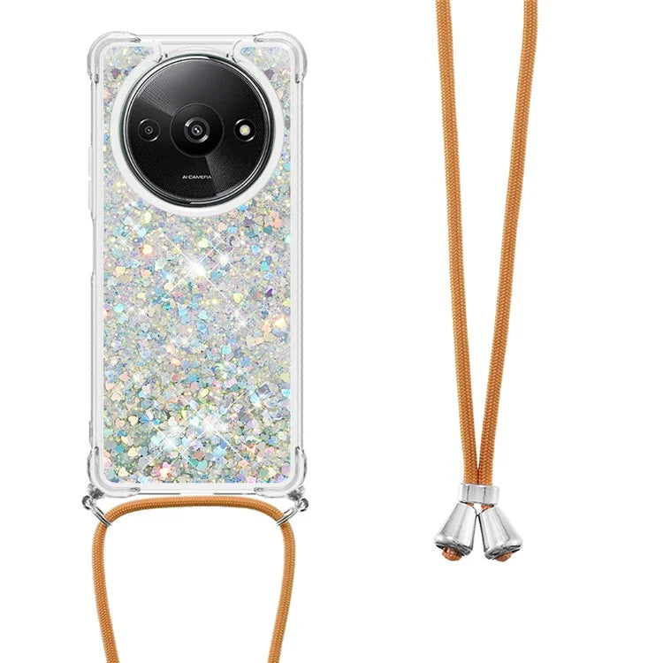 YB Quicksand Series-4 For Xiaomi Redmi A3 TPU Case Sequins Phone Cover with Lanyard