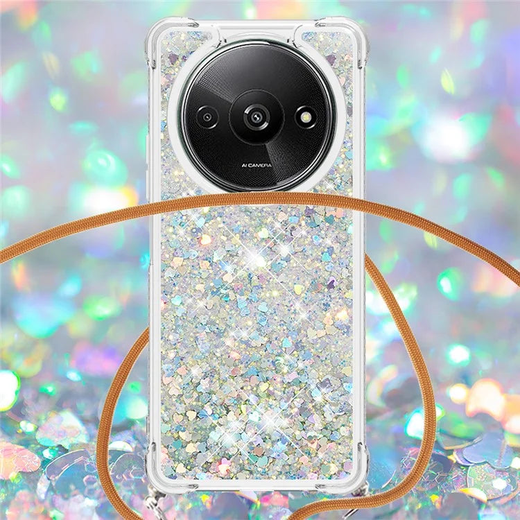 YB Quicksand Series-4 For Xiaomi Redmi A3 TPU Case Sequins Phone Cover with Lanyard