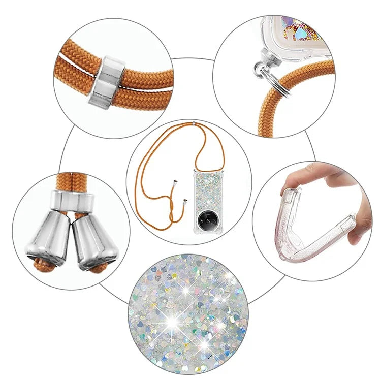 YB Quicksand Series-4 For Xiaomi Redmi A3 TPU Case Sequins Phone Cover with Lanyard