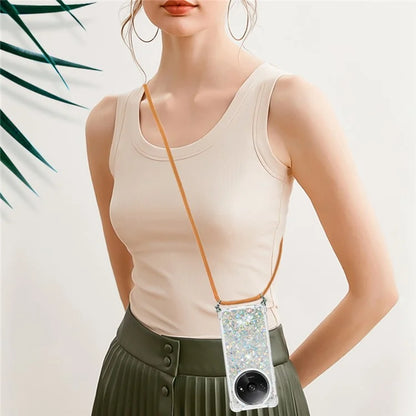 YB Quicksand Series-4 For Xiaomi Redmi A3 TPU Case Sequins Phone Cover with Lanyard