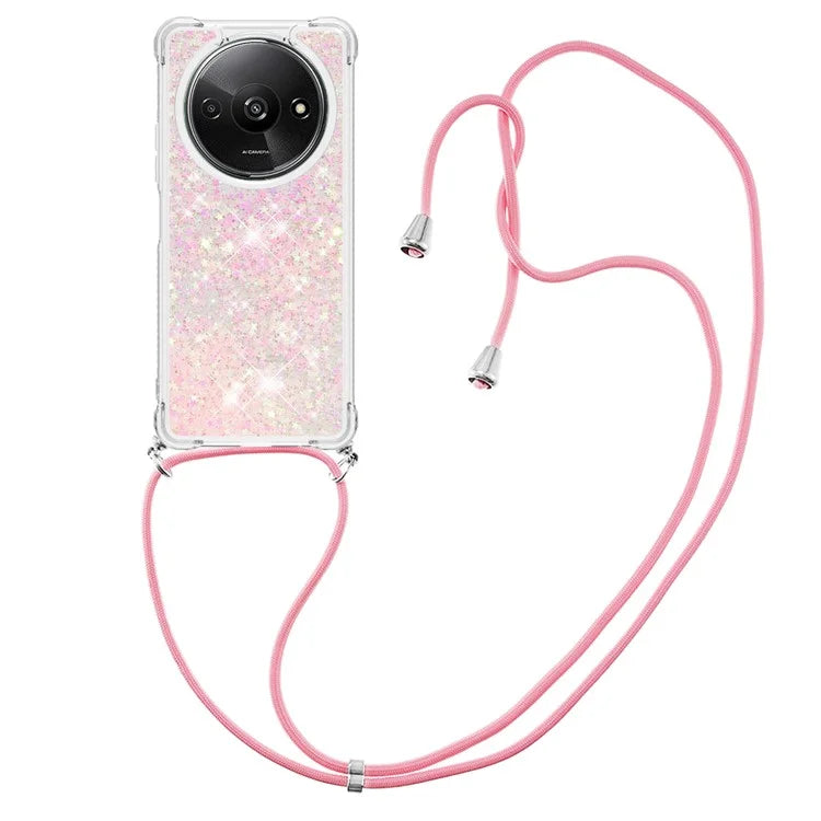 YB Quicksand Series-4 For Xiaomi Redmi A3 TPU Case Sequins Phone Cover with Lanyard