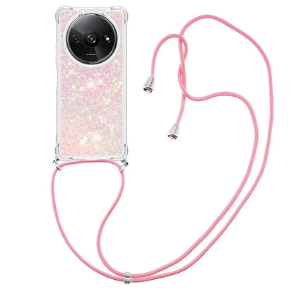 YB Quicksand Series-4 For Xiaomi Redmi A3 TPU Case Sequins Phone Cover with Lanyard