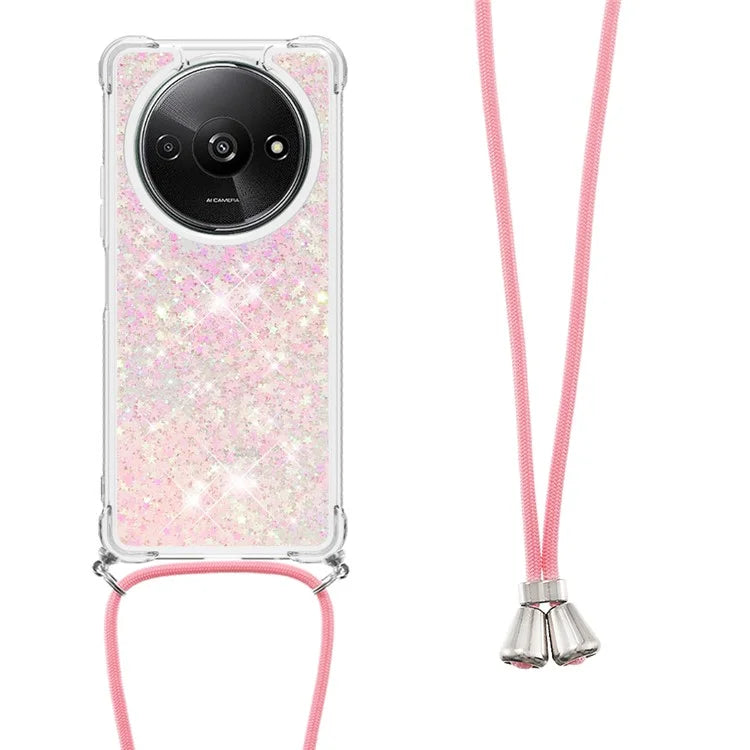 YB Quicksand Series-4 For Xiaomi Redmi A3 TPU Case Sequins Phone Cover with Lanyard