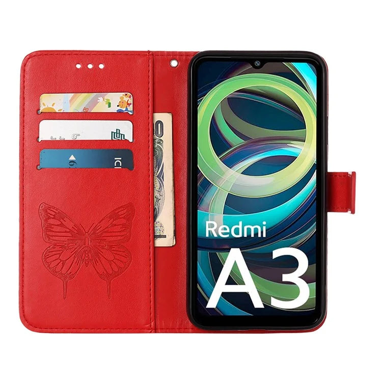 YB Imprinting Series-4 For Xiaomi Redmi A3 Case Butterfly Flip PU Leather Stand Phone Cover