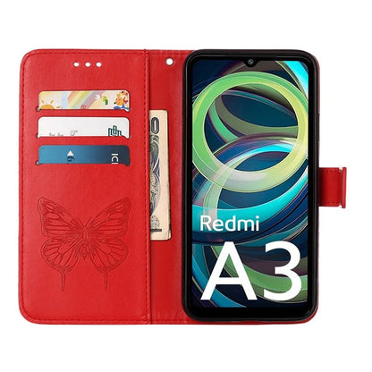 YB Imprinting Series-4 For Xiaomi Redmi A3 Case Butterfly Flip PU Leather Stand Phone Cover