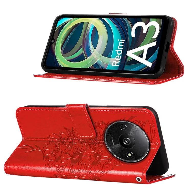 YB Imprinting Series-4 For Xiaomi Redmi A3 Case Butterfly Flip PU Leather Stand Phone Cover