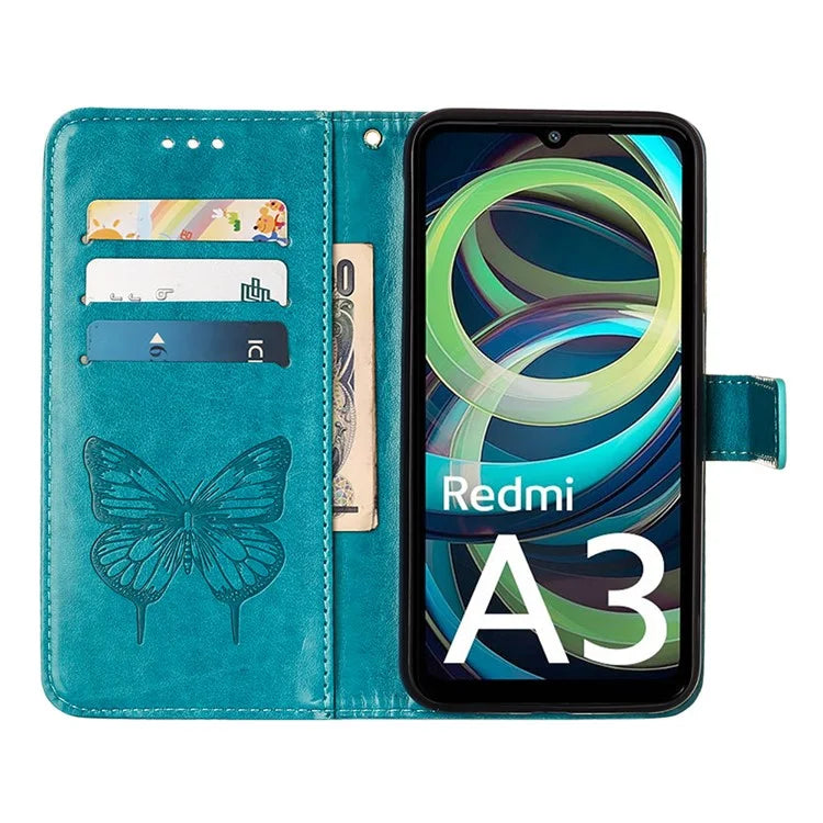 YB Imprinting Series-4 For Xiaomi Redmi A3 Case Butterfly Flip PU Leather Stand Phone Cover