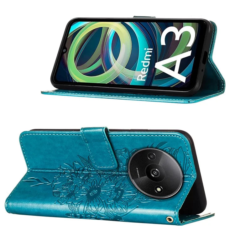 YB Imprinting Series-4 For Xiaomi Redmi A3 Case Butterfly Flip PU Leather Stand Phone Cover
