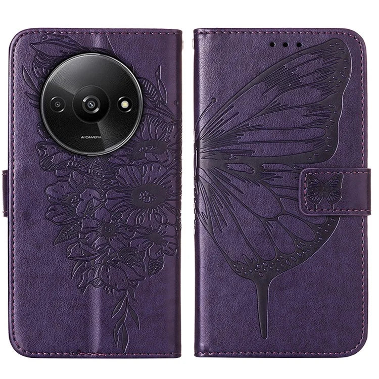 YB Imprinting Series-4 For Xiaomi Redmi A3 Case Butterfly Flip PU Leather Stand Phone Cover
