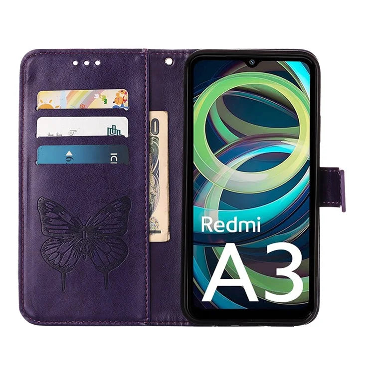 YB Imprinting Series-4 For Xiaomi Redmi A3 Case Butterfly Flip PU Leather Stand Phone Cover