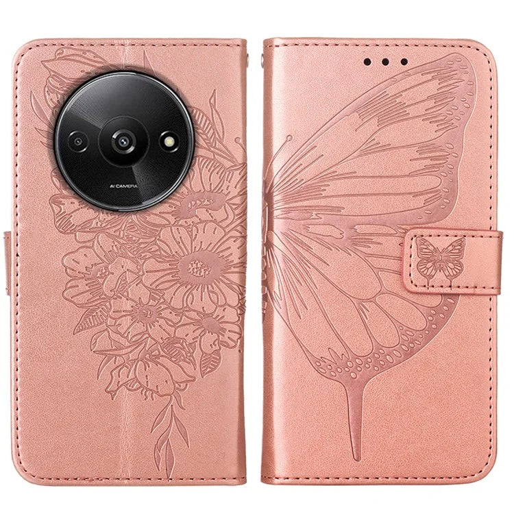 YB Imprinting Series-4 For Xiaomi Redmi A3 Case Butterfly Flip PU Leather Stand Phone Cover