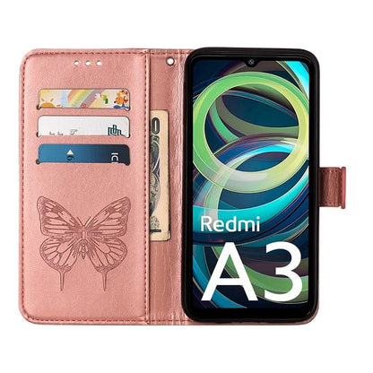 YB Imprinting Series-4 For Xiaomi Redmi A3 Case Butterfly Flip PU Leather Stand Phone Cover
