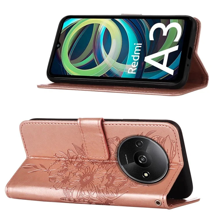 YB Imprinting Series-4 For Xiaomi Redmi A3 Case Butterfly Flip PU Leather Stand Phone Cover