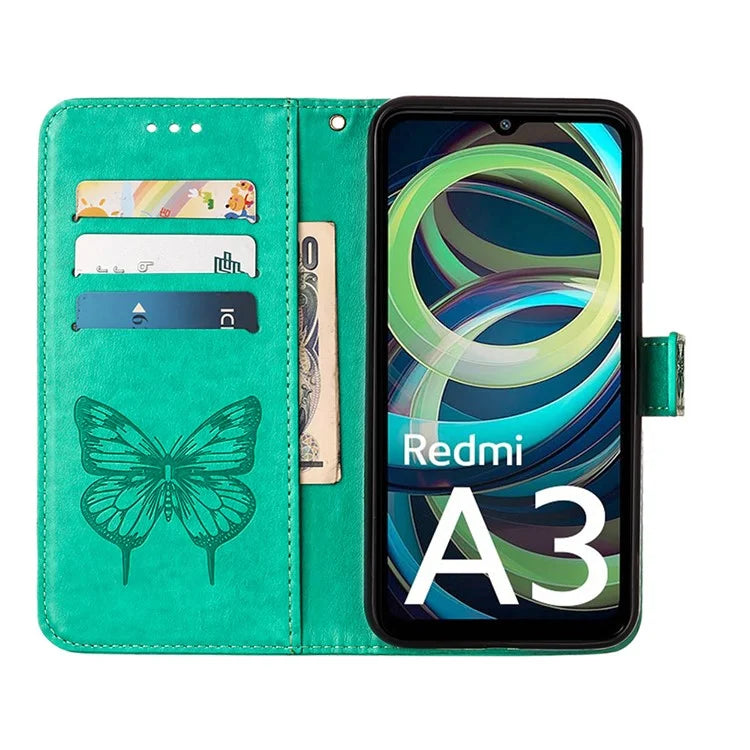 YB Imprinting Series-4 For Xiaomi Redmi A3 Case Butterfly Flip PU Leather Stand Phone Cover